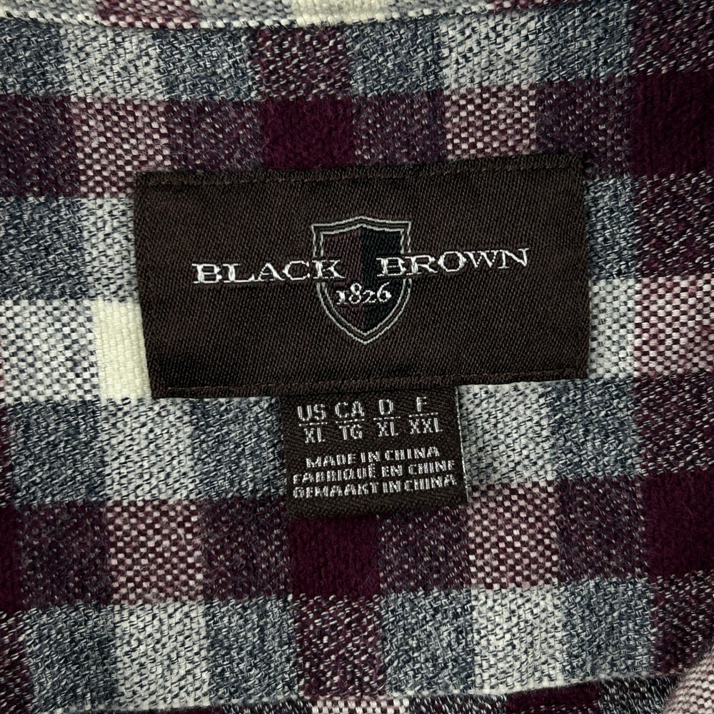Black Brown 1826 Heavy Flannel Shirt Mens‎ XL Burgundy Gray Plaid Long Sleeve - Picture 13 of 15